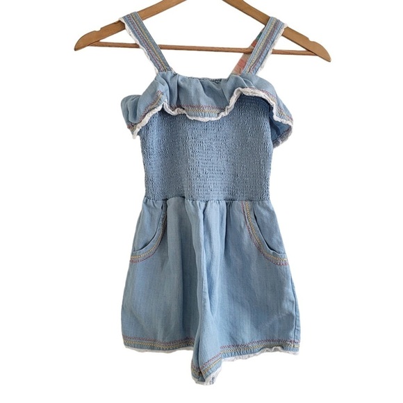 Matilda Jane Picnic in the Park chambray romper blue size 10 girls - Picture 2 of 10